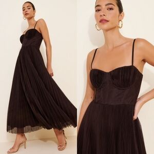 Hutch Anthropologie Amara Corset Pleated Midi Dress in Chocolate Brown, Size 4
